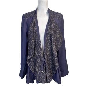 LOGO Lori Goldstein Jacket Blazer sz 16 Dark Purple Lace Waterfall Front Elegant